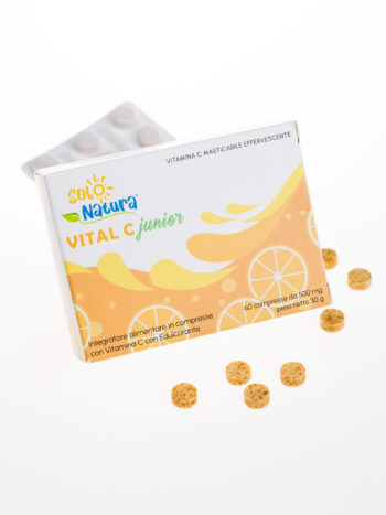 Confezione e compresse VITAL C JUNIOR l'integratore alimentare con vitamina C per bambini
