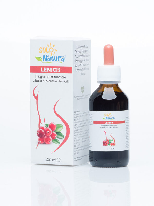 Flacone e scatola LENICIS l'integratore alimentare naturale che favorisce la corretta funzionalità delle vie urinarie