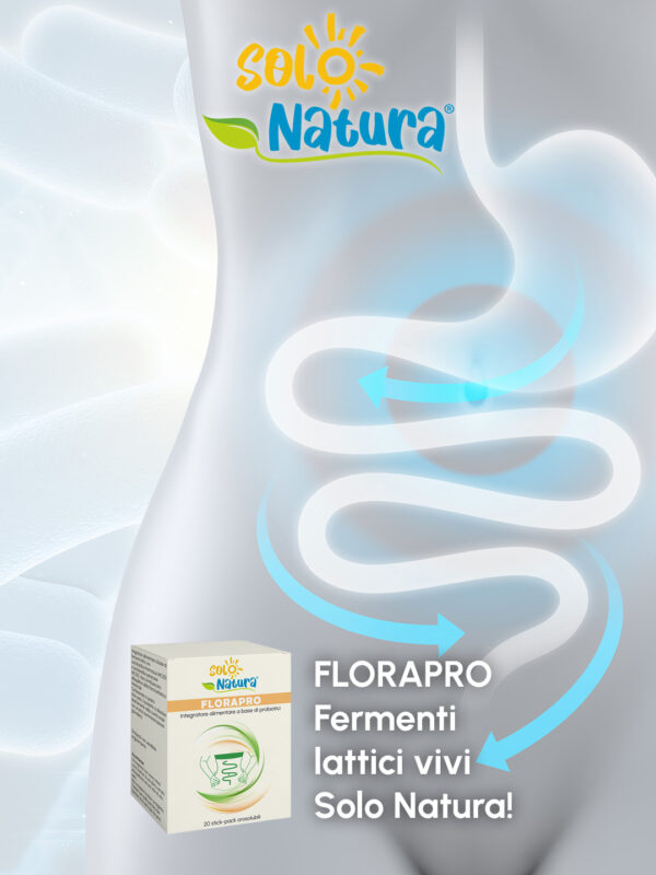 FLORAPRO - Integratore alimentare a base di fermenti lattici vivi, Lactobacillus rhamnosus e Lactobacillus paracasei, che contribuiscono all’equilibrio della flora batterica e della regolarità intestinale.
