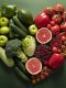 Immagine di alimenti freschi e sostenibili come frutta, verdura e legumi per promuovere il benessere fisico e mentale